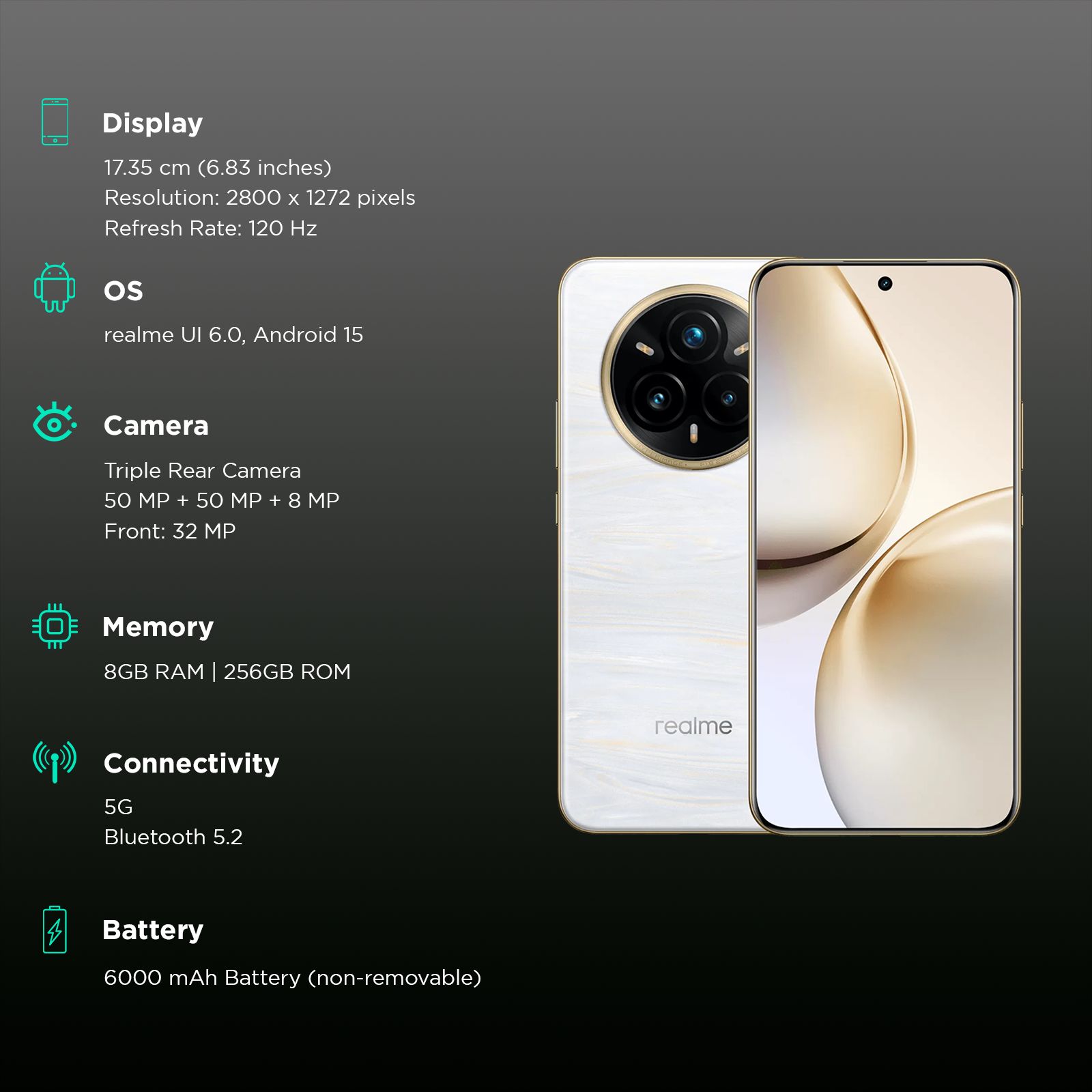 スマートフォン本体 Realme 14 Pro 5G 8GB + 256GB Pearl White Shop Realme 14 Pro 5G Pearl White 256gb at Affordable Price!